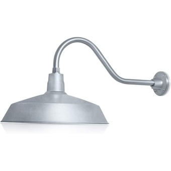 17in. Galvanized Finish Outdoor Gooseneck Barn Light Fixture With 22in. Long Extension Arm - Wall Sconce Farmhouse, Vintage, Antique Style - UL Listed - 9W 900lm A19 LED Bulb (5000K Cool White)