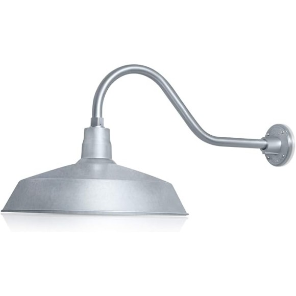 17in. Galvanized Finish Outdoor Gooseneck Barn Light Fixture With 22in. Long Extension Arm - Wall Sconce Farmhouse, Vintage, Antique Style - UL Listed - 9W 900lm A19 LED Bulb (5000K Cool White)