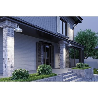 17in. Galvanized Finish Outdoor Gooseneck Barn Light Fixture With 22in. Long Extension Arm - Wall Sconce Farmhouse, Vintage, Antique Style - UL Listed - 9W 900lm A19 LED Bulb (5000K Cool White)