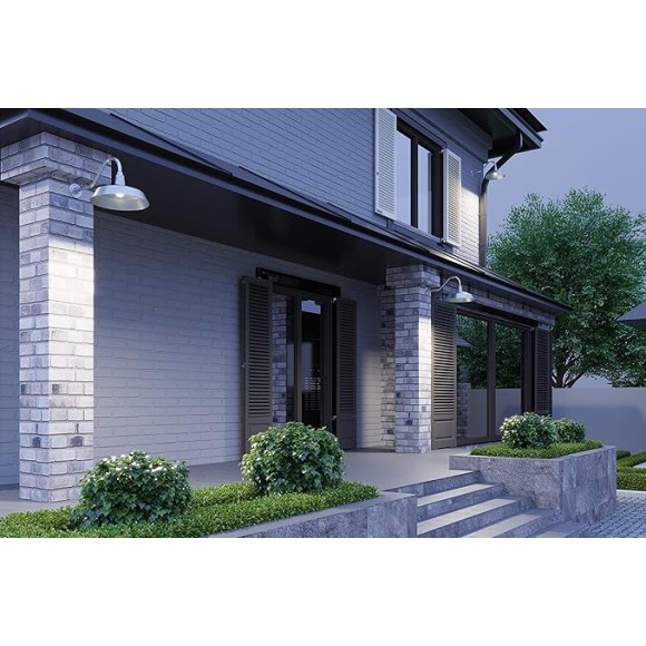 17in. Galvanized Finish Outdoor Gooseneck Barn Light Fixture With 22in. Long Extension Arm - Wall Sconce Farmhouse, Vintage, Antique Style - UL Listed - 9W 900lm A19 LED Bulb (5000K Cool White)