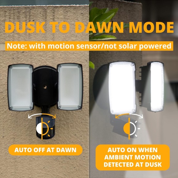 19W LED Flood Light Motion Sensor Outdoor, 2 Adjustable Head, 2000LM, 5000K, IP65 Waterproof, Security Light with Photocell for Exterior,Outside,Garage,House(Black)