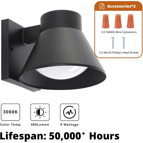 2 Pack LED Outdoor Wall Light Fixtures, Black Front Porch Lights Wall Mount Lighting, Exterior Waterproof Wall Lantern Light Fixture Anti-Rust Farmhouse Wall Sconce for Patio, Doorway, Garage