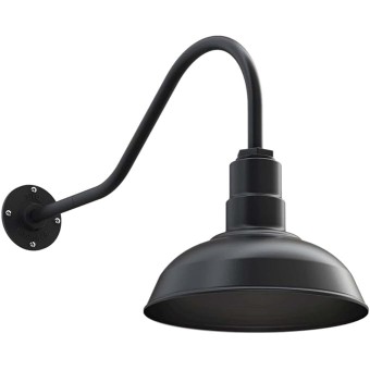 Westchester Barn Light | Outdoor Wall Mounted | 12 inch Dome | 23 inch Gooseneck| Warehouse Steel Light Made in America | Matte Black Exterior/Matte Black Interior