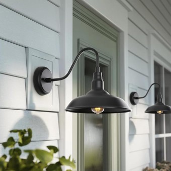 10in. Gooseneck Barn Light 4 Pack Farmhouse Wall Mount Light Fixture Exterior Waterproof Black Industrial Wall Sconce for Porch, Garage, Patio and Doorway, E26, LM2201-4P