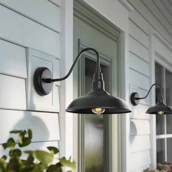 10in. Gooseneck Barn Light 4 Pack Farmhouse Wall Mount Light Fixture Exterior Waterproof Black Industrial Wall Sconce for Porch, Garage, Patio and Doorway, E26, LM2201-4P