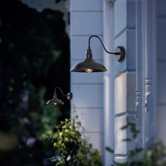10in. Gooseneck Barn Light 4 Pack Farmhouse Wall Mount Light Fixture Exterior Waterproof Black Industrial Wall Sconce for Porch, Garage, Patio and Doorway, E26, LM2201-4P