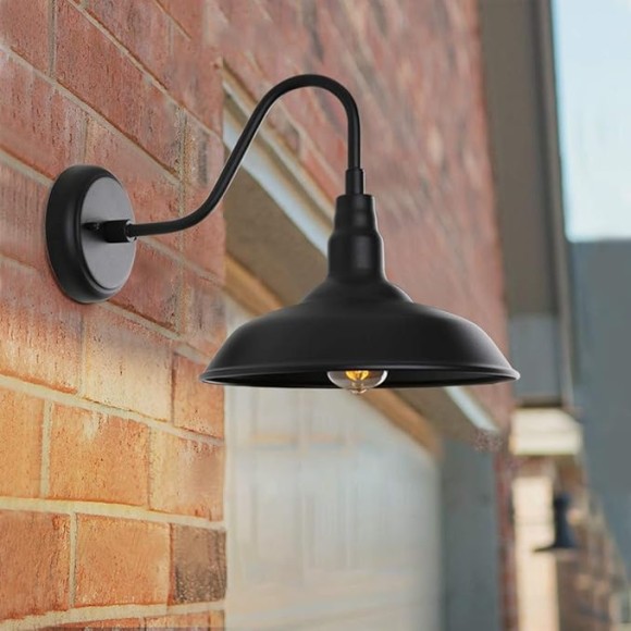 10in. Gooseneck Barn Light 4 Pack Farmhouse Wall Mount Light Fixture Exterior Waterproof Black Industrial Wall Sconce for Porch, Garage, Patio and Doorway, E26, LM2201-4P