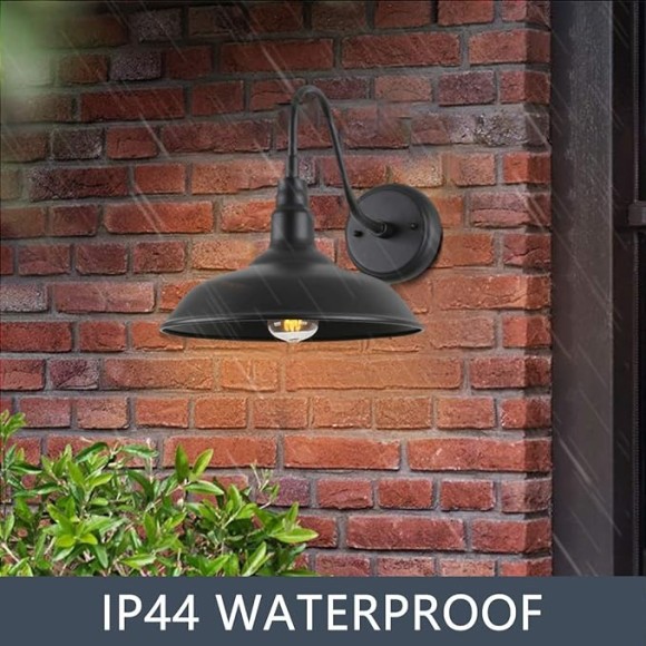 10in. Gooseneck Barn Light 4 Pack Farmhouse Wall Mount Light Fixture Exterior Waterproof Black Industrial Wall Sconce for Porch, Garage, Patio and Doorway, E26, LM2201-4P