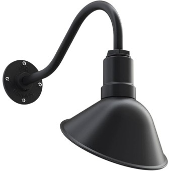 Venice Store Sign Light | for Outdoor Restaurant Accent Wall | 9 inch Dome | 16 inch Gooseneck | Made in America | Matte Black Exterior/Matte Black Interior