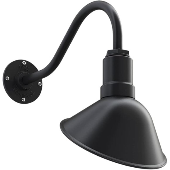 Venice Store Sign Light | for Outdoor Restaurant Accent Wall | 9 inch Dome | 16 inch Gooseneck | Made in America | Matte Black Exterior/Matte Black Interior