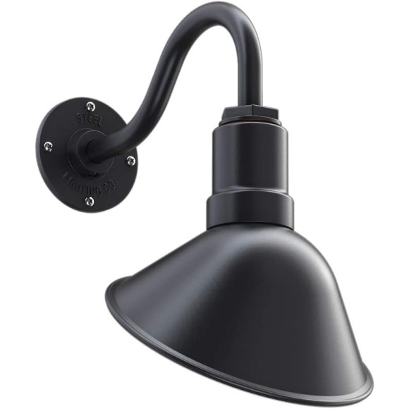 Venice Store Sign Light | for Outdoor Restaurant Accent Wall | 9 inch Dome | 11 inch Gooseneck | Made in America | Matte Black Exterior/Matte Black Interior