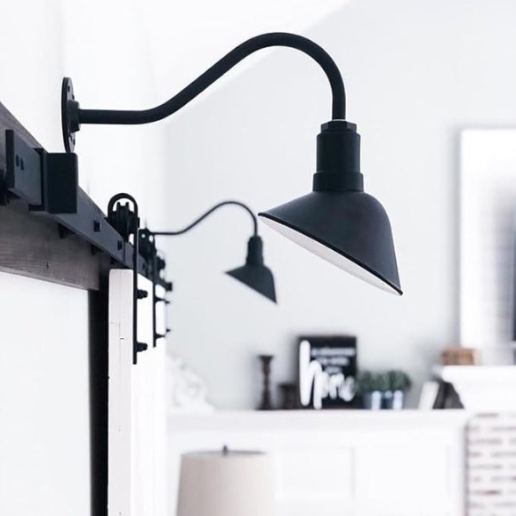Venice Store Sign Light | for Outdoor Restaurant Accent Wall | 9 inch Dome | 11 inch Gooseneck | Made in America | Matte Black Exterior/Matte Black Interior