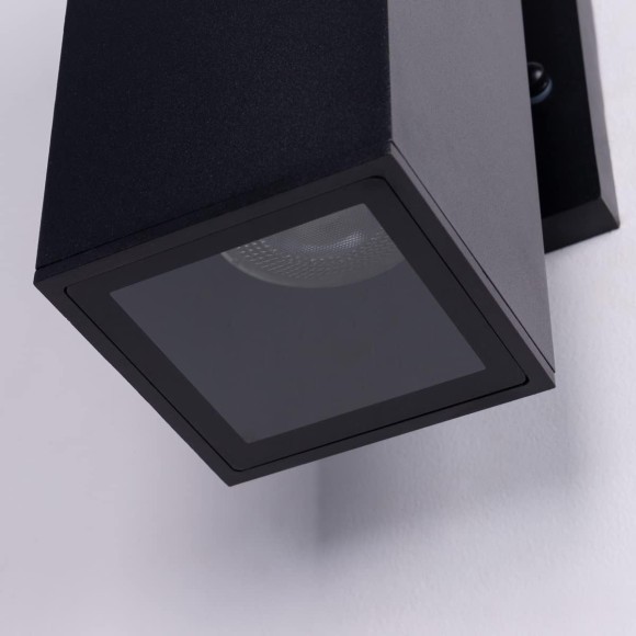 Modern Outdoor Porch Light Patio Light in 2 Lights Photocell Sensor with Matte Black Aluminum Rectangular Tube and Tempered Glass Cover Waterproof Wall Sconce 2 Pack