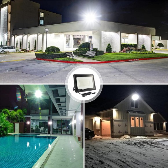 4Pack 150W LED Flood Light Outdoor,15500LM LED Work Light with US Plug,6000K Daylight White,IP67 Waterproof Outdoor Floodlights for Yard,Garden,Playground