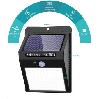 4 Pack Solar Motion Lights Outdoor, 3 Modes/100LED Solar Security Lights Wireless IP65 Waterproof Solar Motion Sensor Lights Solar Wall Lights Outdoor Lights for Front Door, Backyard, Garage, Deck