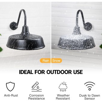 Barn Lights Outdoor Gooseneck Lighting, 18" Diameter Dusk to Dawn Exterior Lights for House, Farmhouse Lighting Fixtures with Photocell for Porch Garage (1, 18" Diameter)