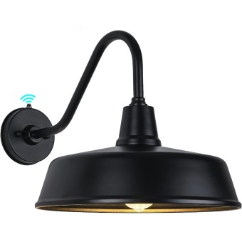 Gooseneck Barn-Lights Outdoor Fixture - 15 inch Farm Style Black Large Lighting Farmhouse Exterior Sconce Wall Light for House, Sensor Front Door Porch Garage (15 inch)