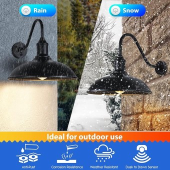 Dusk to Dawn Exterior Farmhouse Lighting 18&#34; Diameter Barn Light Fixture for House with Anti-ponding Bottom, Barn Gooseneck Lighting for Garage Patio Porch (18&#34; Diameter, 1 PC)