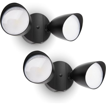 2-Packs 2500 Lumen 32 Watt 28 LED Dual-Head Floodlight Outdoor, Full Metal Design, Waterproof Exterior Security Wall Light 5000K for Patio, Garden, Yard-Black