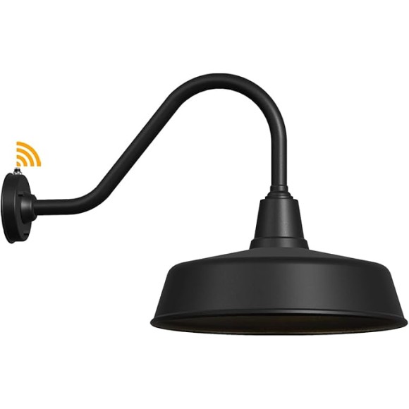 Large 18" Outdoor Gooseneck Barn Light - Rustic Barn Wall Sconce, Dusk to Dawn Exterior Light Fixture for Porch & House - 1-Pack