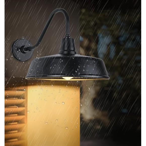 Large 18" Outdoor Gooseneck Barn Light - Rustic Barn Wall Sconce, Dusk to Dawn Exterior Light Fixture for Porch & House - 1-Pack