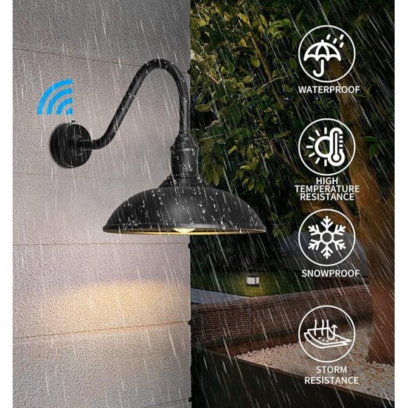 Outdoor Barn Light - 18 Inch Dusk to Dawn Large Exterior Fixture with Extended Arm Gooseneck Light - Waterproof and Rust Resistant for Farmhouse, Garage, Porch