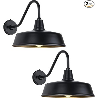 15 Inch Large Outdoor Gooseneck Barn Light from Dusk to Dawn, Classic Farmhouse Wall Mount Gooseneck Light - for Porch, House and Garage