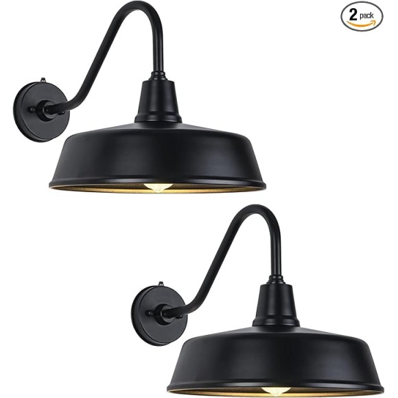 15 Inch Large Outdoor Gooseneck Barn Light from Dusk to Dawn, Classic Farmhouse Wall Mount Gooseneck Light - for Porch, House and Garage