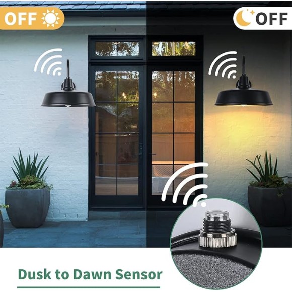 15 Inch Large Outdoor Gooseneck Barn Light from Dusk to Dawn, Classic Farmhouse Wall Mount Gooseneck Light - for Porch, House and Garage