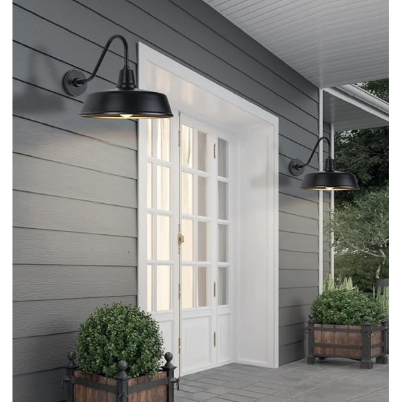 15 Inch Large Outdoor Gooseneck Barn Light from Dusk to Dawn, Classic Farmhouse Wall Mount Gooseneck Light - for Porch, House and Garage