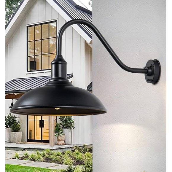 18" Large Barn Light with Gooseneck, Outdoor/Indoor Wall Mounted, Industrial Exteior Waterproof Light Fixture for Farm, Warehouse, Storefront, Sign Lighting