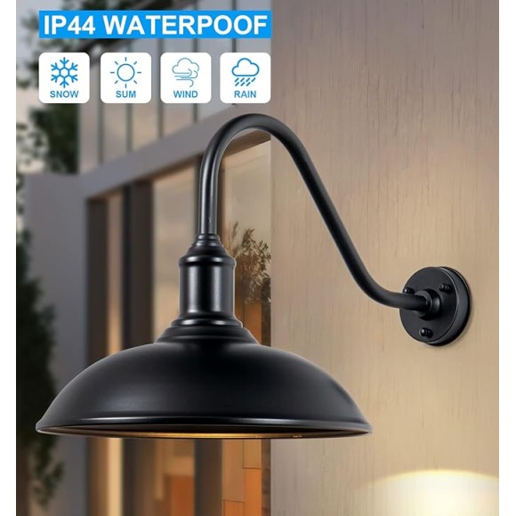 18" Large Barn Light with Gooseneck, Outdoor/Indoor Wall Mounted, Industrial Exteior Waterproof Light Fixture for Farm, Warehouse, Storefront, Sign Lighting