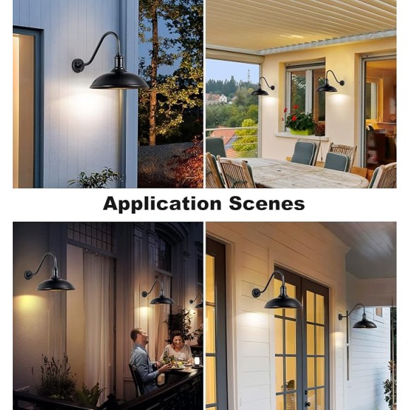 18" Large Barn Light with Gooseneck, Outdoor/Indoor Wall Mounted, Industrial Exteior Waterproof Light Fixture for Farm, Warehouse, Storefront, Sign Lighting