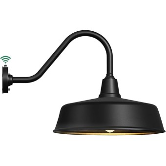 18 Inch Large Outdoor Barn Light Dusk to Dawn - with Extended Arm Galvanized + Painted Barn Gooseneck Light, for Farmhouse, Garage, Porch