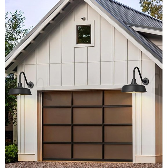 18 Inch Large Outdoor Barn Light Dusk to Dawn - with Extended Arm Galvanized + Painted Barn Gooseneck Light, for Farmhouse, Garage, Porch