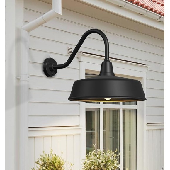 18 Inch Large Outdoor Barn Light Dusk to Dawn - with Extended Arm Galvanized + Painted Barn Gooseneck Light, for Farmhouse, Garage, Porch