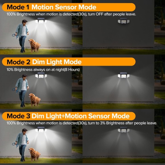 Solar Outdoor Lights 332 LED 7000K, Super Bright Motion Sensor Outdoor Lights with 2 Sensors, IP65 Waterproof 270 Wide Angle Solar Flood Lights with 3 Modes for Garden Patio Yard