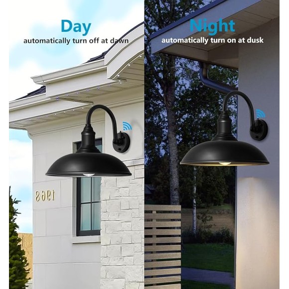 Large 18" Outdoor Barn Gooseneck Light Dusk to Dawn, Classic Farmhouse Barn Wall Sconce, Gooseneck Lighting for Porch, Garage