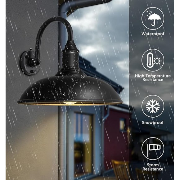 Large 18" Outdoor Barn Gooseneck Light Dusk to Dawn, Classic Farmhouse Barn Wall Sconce, Gooseneck Lighting for Porch, Garage