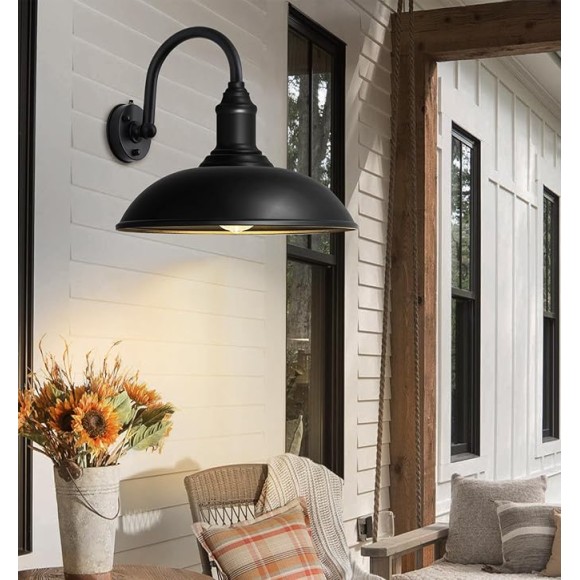 Large 18" Outdoor Barn Gooseneck Light Dusk to Dawn, Classic Farmhouse Barn Wall Sconce, Gooseneck Lighting for Porch, Garage