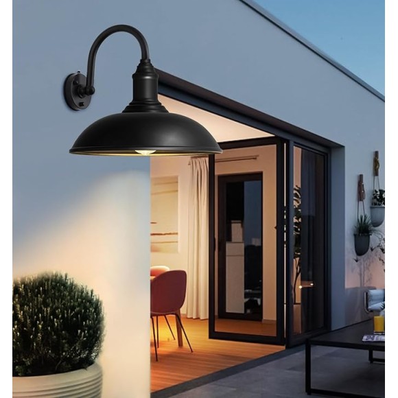 Large 18" Outdoor Barn Gooseneck Light Dusk to Dawn, Classic Farmhouse Barn Wall Sconce, Gooseneck Lighting for Porch, Garage