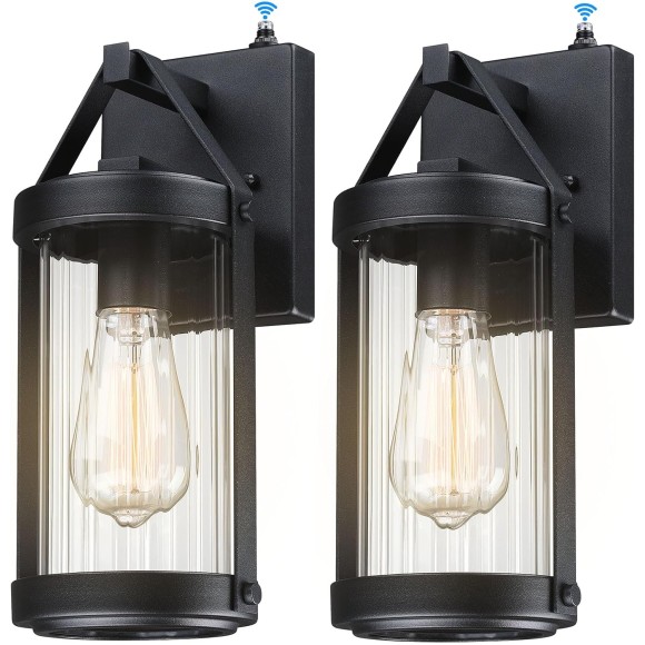 2 Pack Sensor Outdoor Wall Sconce Lighting Black Exterior Porch Lantern Waterproof Outside Garage Light Fixtures Wall Mount for House Patio Entryway