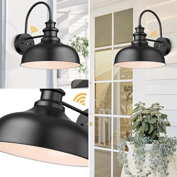 16”Large Dusk to Dawn Gooseneck Barn Lights Farmhouse Outdoor Wall Sconce Industrial Outdoor Wall Lights Exterior Wall Lighting Fixture (Black+White, 16” Dome-2Pack)