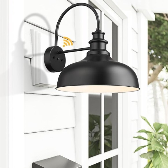 16”Large Dusk to Dawn Gooseneck Barn Lights Farmhouse Outdoor Wall Sconce Industrial Outdoor Wall Lights Exterior Wall Lighting Fixture (Black+White, 16” Dome-2Pack)