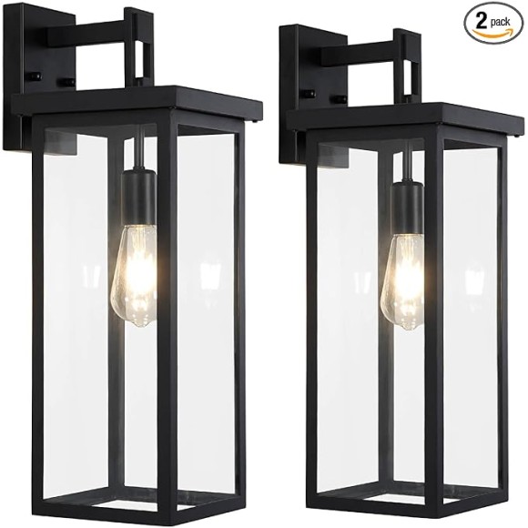 2 Pack Large Size Outdoor Wall Lantern Exterior Wall Light Fixture, 20 in Matte Black Porch Light Waterproof Outdoor Lights for House with Clear Glass Shade, E26 Base Wall Sconces for Garage