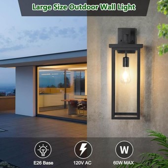 2 Pack Large Size Outdoor Wall Lantern Exterior Wall Light Fixture, 20 in Matte Black Porch Light Waterproof Outdoor Lights for House with Clear Glass Shade, E26 Base Wall Sconces for Garage