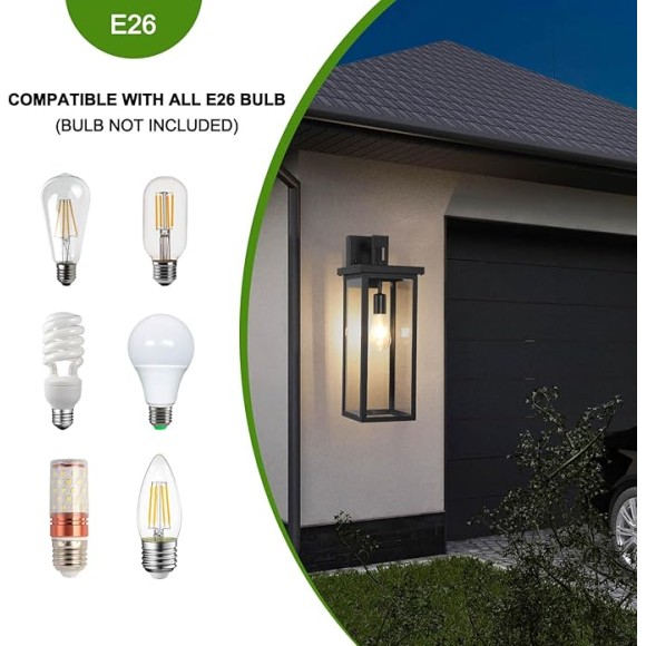 2 Pack Large Size Outdoor Wall Lantern Exterior Wall Light Fixture, 20 in Matte Black Porch Light Waterproof Outdoor Lights for House with Clear Glass Shade, E26 Base Wall Sconces for Garage