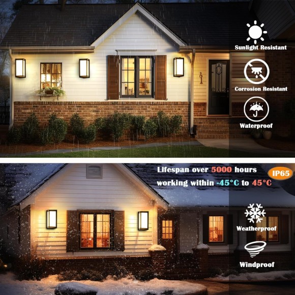 Porch Lights Outdoor Light Fixture, 12W Black Exterior Light Fixtures Wall Mount, 3-Color-Temp Adjustable Wall Sconce, IP65 Waterproof Outdoor Wall Lights for House Walkway Stairs
