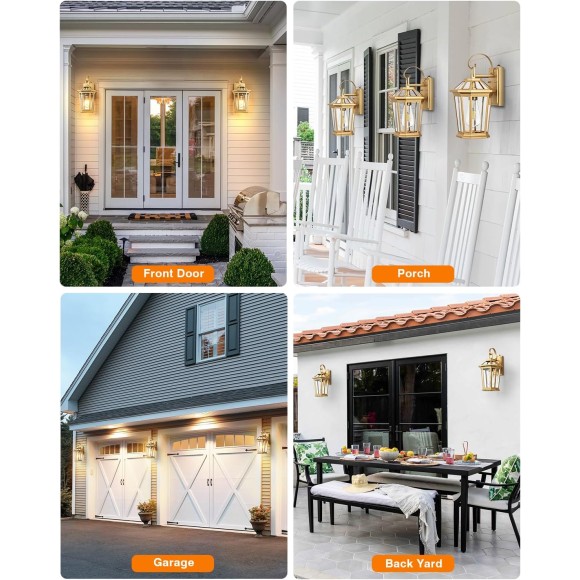 Outdoor Wall Lanterns, Modern Golden Exterior Wall Light Fixtures Wall Mount Sconces with Photocell Sensor, Waterproof Gold Porch Light Outside Wall Lantern for House Patio