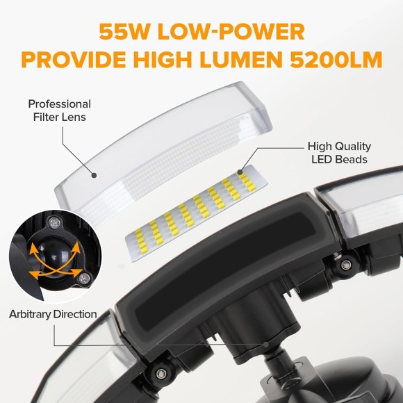 55W 5200LM Flood Lights Outdoor, 5000K Switch Controlled LED Security Lights, IP65 Waterproof Floodlights Black